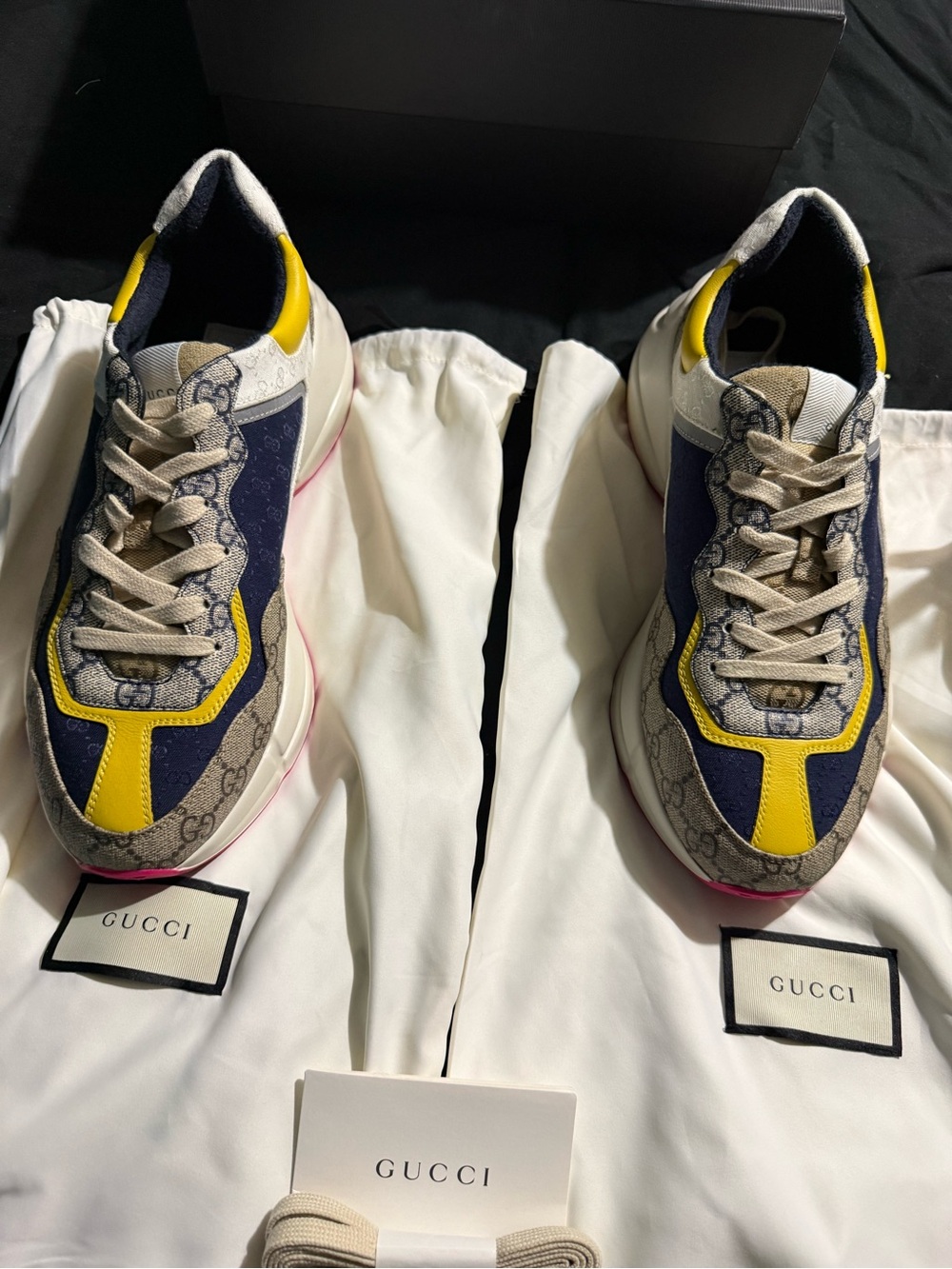 Gucci Navy, Yellow & Beige GG Monogram Chunky Sneakers